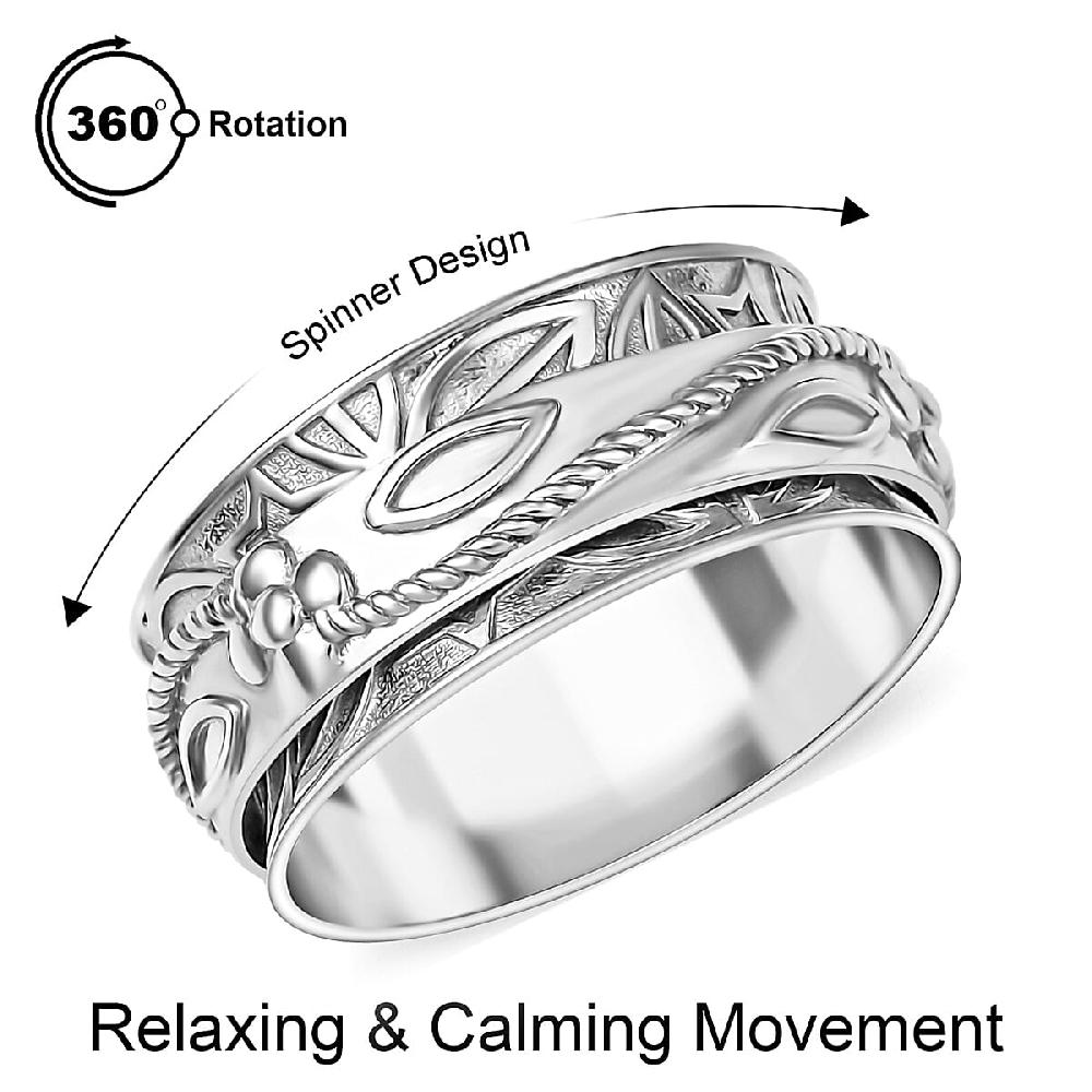 D'Joy Sterling Silver Floral Spinner Ring 4.90 Grams
