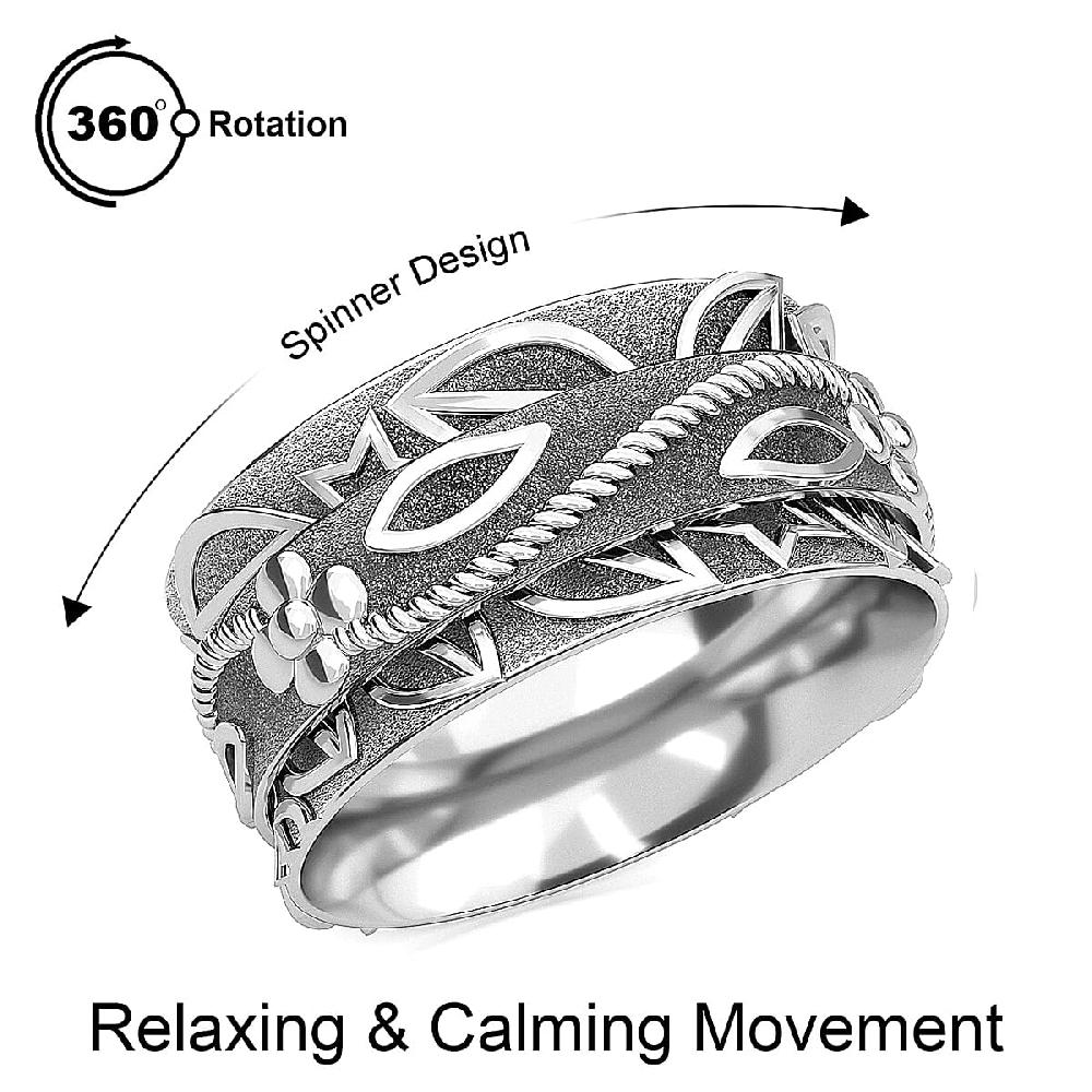 D'Joy Sterling Silver Floral Spinner Ring 4.90 Grams