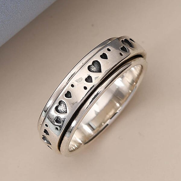 D'Joy Sterling Silver Heart Spinner Ring Promise Rings 4.25 Grams