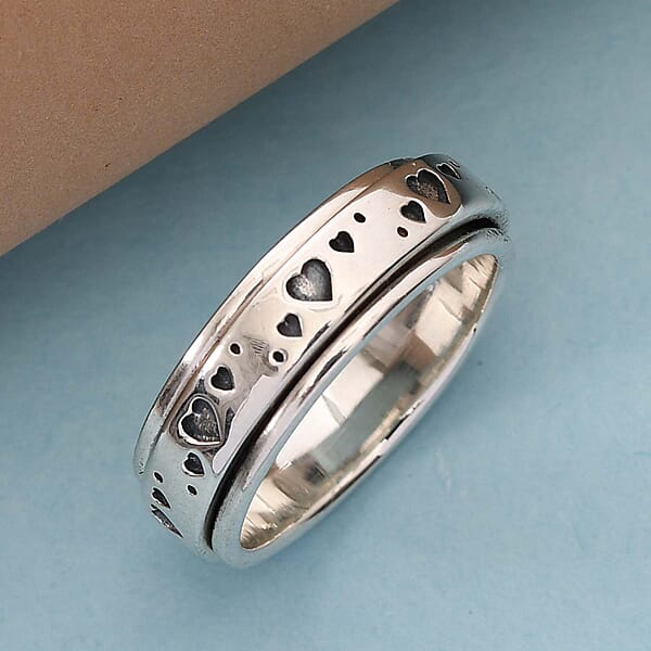 D'Joy Sterling Silver Heart Spinner Ring Promise Rings 4.25 Grams