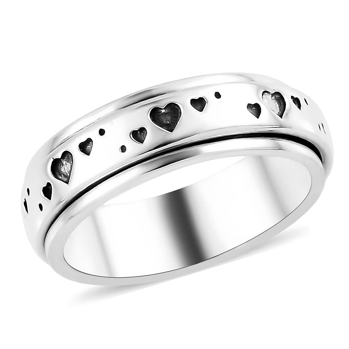 D'Joy Sterling Silver Heart Spinner Ring Promise Rings 4.25 Grams