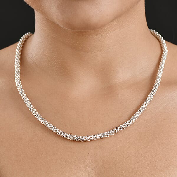 D'Joy Sterling Silver Popcorn Bead Chain Necklace (20 Inches) (23.10 Grams)
