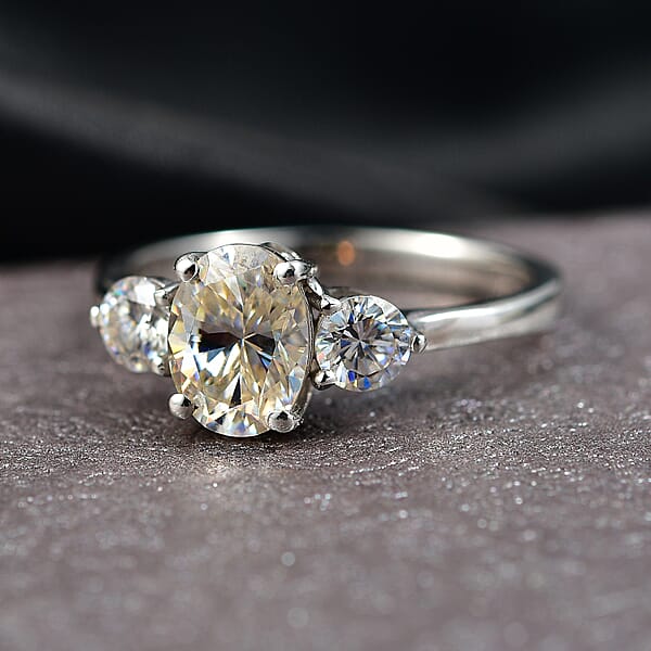 D'Joy Strontium Titanate 2.60 Ctw Classic Three Stone Ring In Rhodium Over Sterling Silver