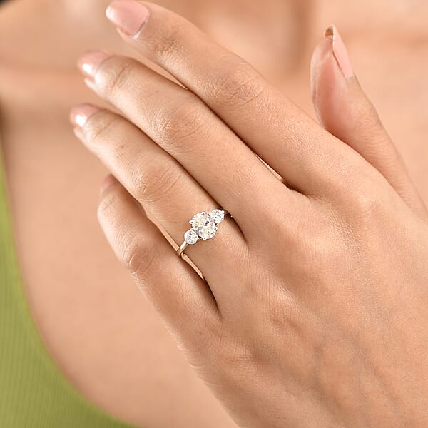 D'Joy Strontium Titanate 2.60 Ctw Classic Three Stone Ring In Rhodium Over Sterling Silver