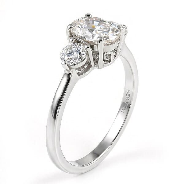 D'Joy Strontium Titanate 2.60 Ctw Classic Three Stone Ring In Rhodium Over Sterling Silver