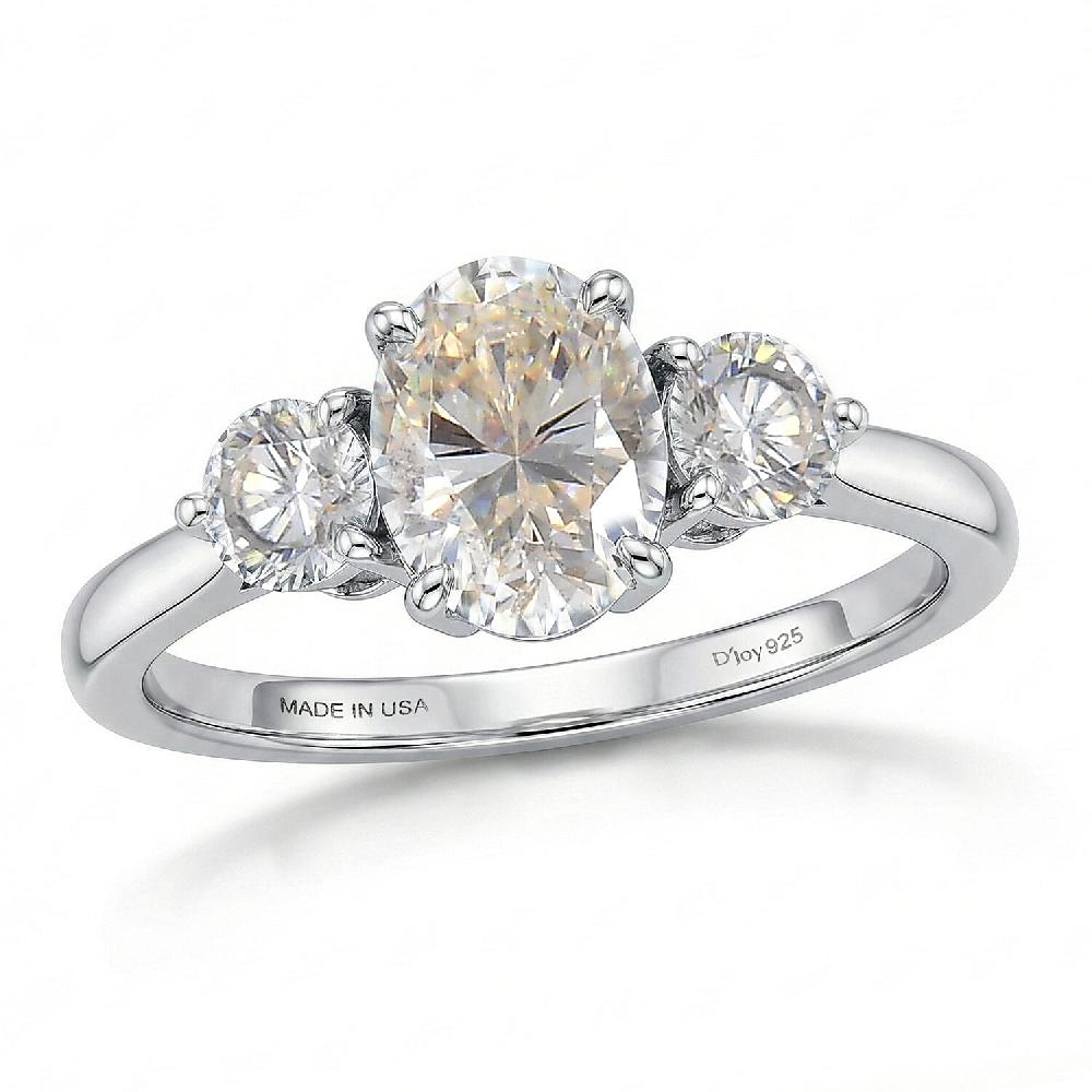 D'Joy Strontium Titanate 2.60 ctw Classic Three Stone Ring in Rhodium Over Sterling Silver