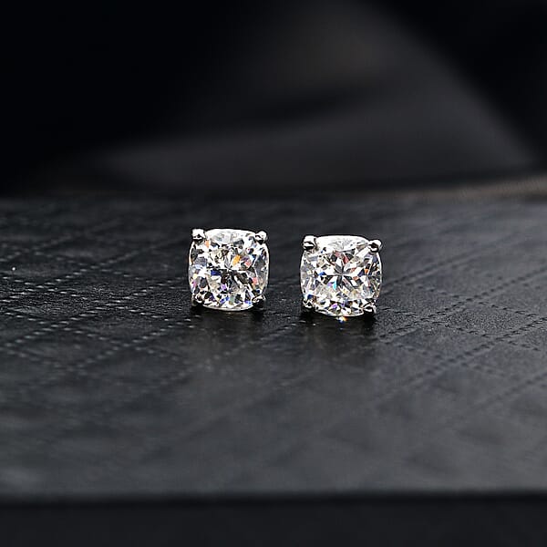 D'Joy Strontium Titanate 3.00 Ctw Solitaire Stud Earrings In Rhodium Over Sterling Silver