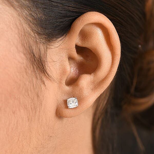 D'Joy Strontium Titanate 3.00 Ctw Solitaire Stud Earrings In Rhodium Over Sterling Silver