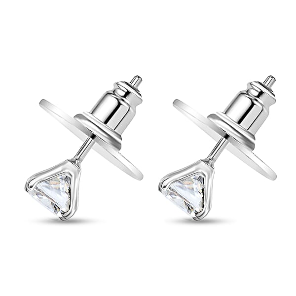 D'Joy Strontium Titanate 3.00 Ctw Solitaire Stud Earrings In Rhodium Over Sterling Silver