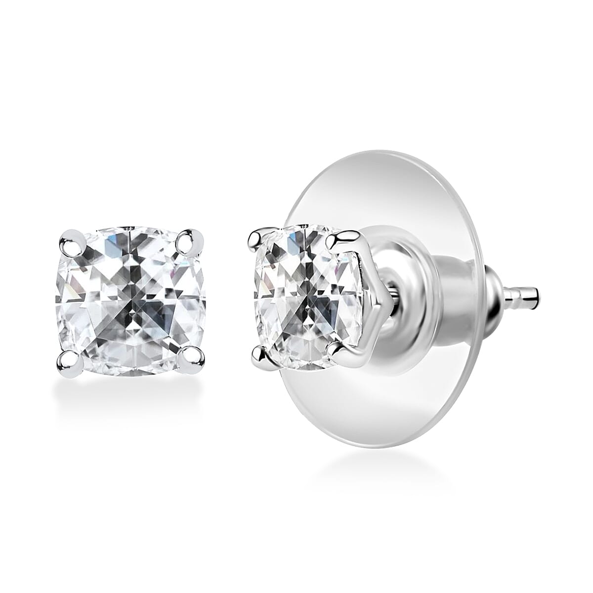 D'Joy Strontium Titanate 3.00 ctw Solitaire Stud Earrings in Rhodium Over Sterling Silver