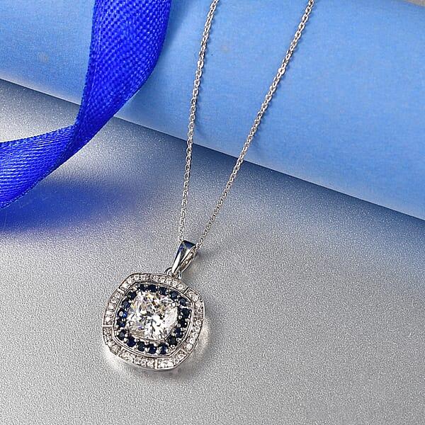 D'Joy Strontium Titanate And Multi Gemstone 4.25 Ctw Regal Halo Pendant Necklace 20 Inches In Rhodium Over Sterling Silver