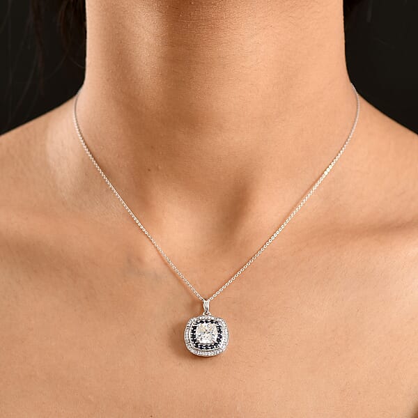 D'Joy Strontium Titanate And Multi Gemstone 4.25 Ctw Regal Halo Pendant Necklace 20 Inches In Rhodium Over Sterling Silver