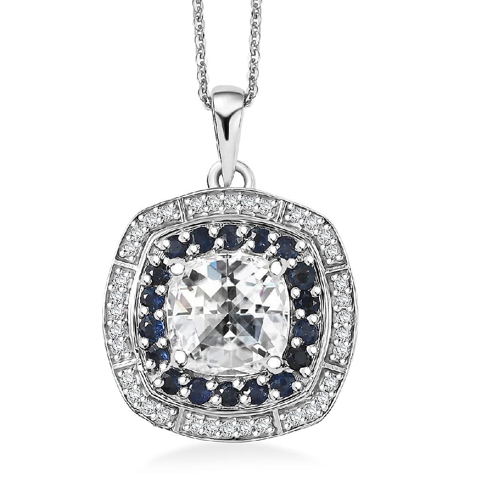 D'Joy Strontium Titanate and Multi Gemstone 4.25 ctw Regal Halo Pendant Necklace 20 Inches in Rhodium Over Sterling Silver