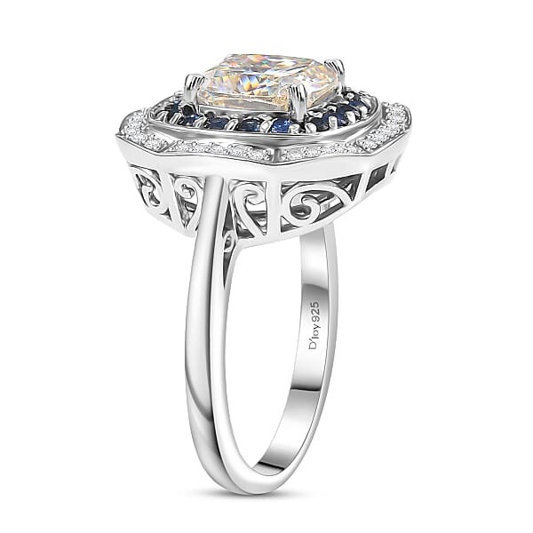 D'Joy Strontium Titanate And Multi Gemstone 4.30 Ctw Art Deco Ring In Rhodium Over Sterling Silver