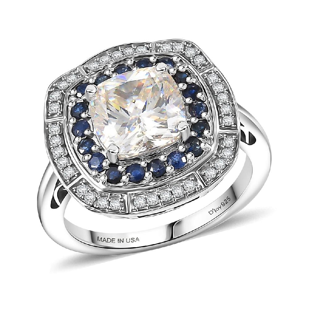D'Joy Strontium Titanate and Multi Gemstone 4.30 ctw Art Deco Ring in Rhodium Over Sterling Silver