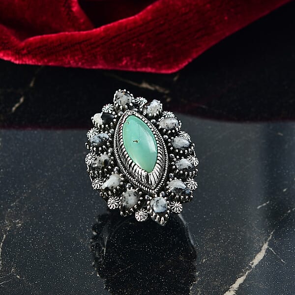 D'Joy Tahoe Nevada Turquoise White Buffalo Artisan Crafted Ring In Sterling Silver 11.80 Ctw