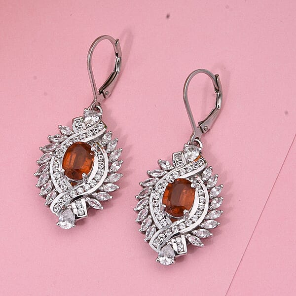 D'Joy Tangerine Kyanite And White Zircon 6.60 Ctw Twilight Crest Earrings In Rhodium Over Sterling Silver