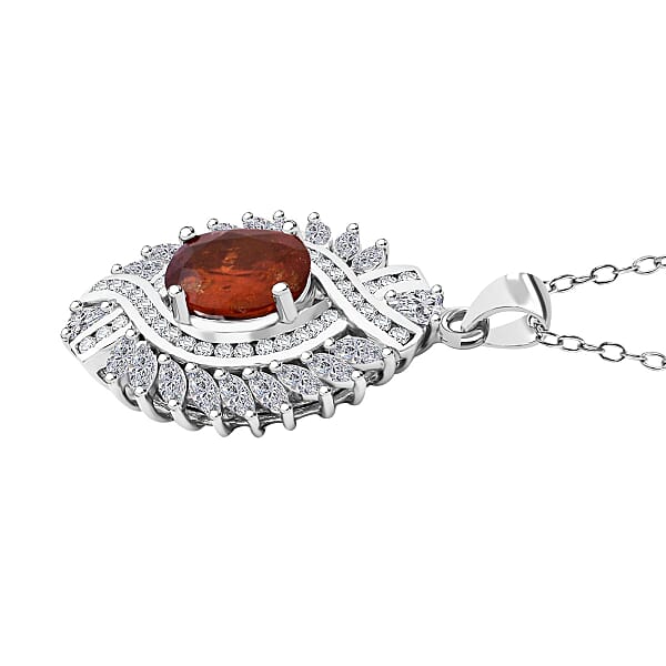 D'Joy Tangerine Kyanite And White Zircon 7.75 Ctw Twilight Crest Pendant Necklace In Rhodium Over Sterling Silver 20 Inches