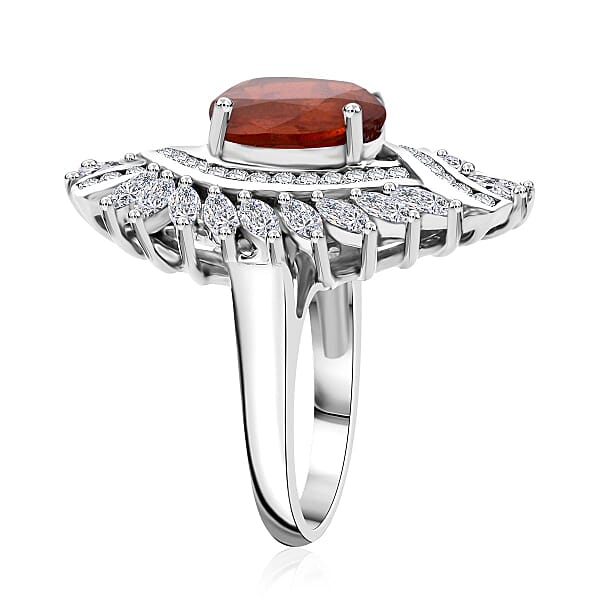 D'Joy Tangerine Kyanite And White Zircon 7.75 Ctw Twilight Crest Ring In Rhodium Over Sterling Silver