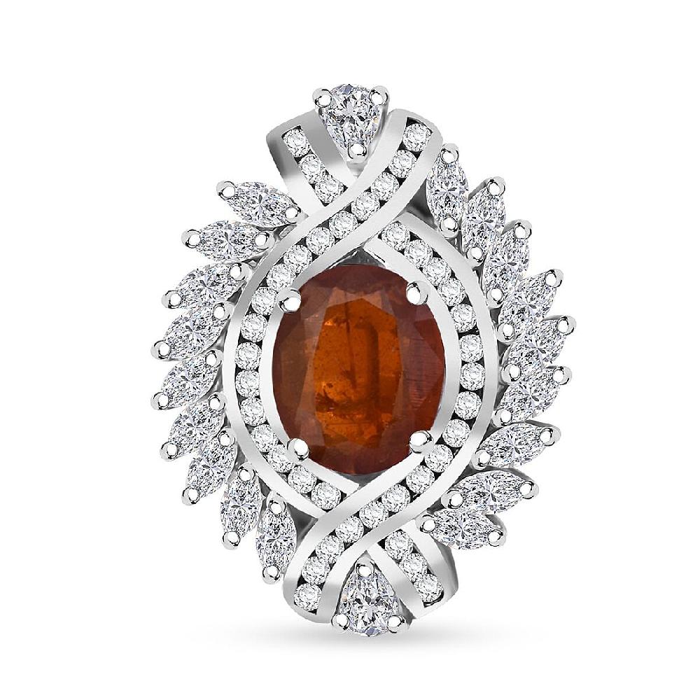 D'Joy Tangerine Kyanite and White Zircon 7.75 ctw Twilight Crest Ring in Rhodium Over Sterling Silver