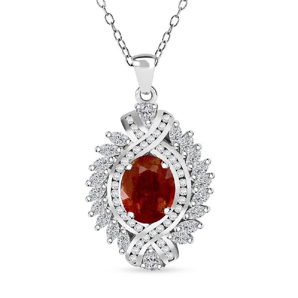 D'Joy Tangerine Kyanite and White Zircon 7.75 ctw Twilight Crest Pendant Necklace in Rhodium Over Sterling Silver 20 Inches