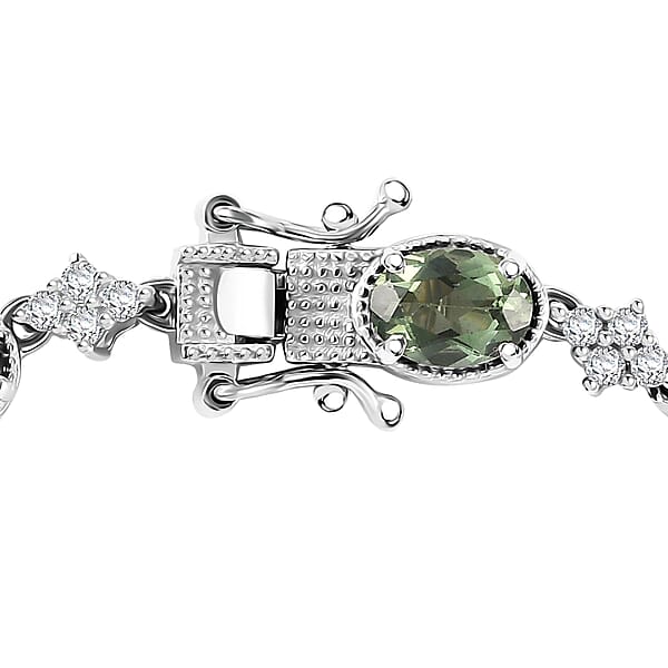 D'Joy Tanzania Natural Green Apatite And White Zircon 11.00 Ctw Bracelet In Rhodium Over Sterling Silver (7.25 In)
