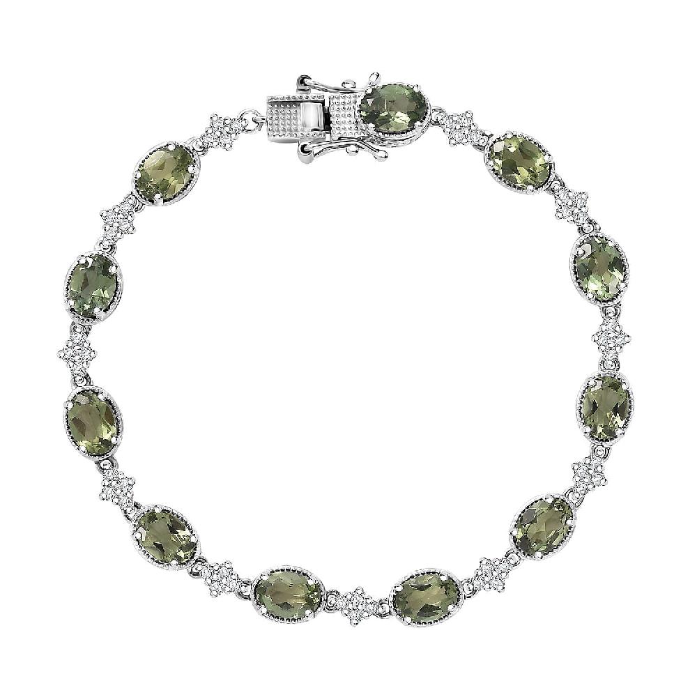 D'Joy Tanzania Natural Green Apatite and White Zircon 11.00 ctw Bracelet in Rhodium Over Sterling Silver (7.25 In)