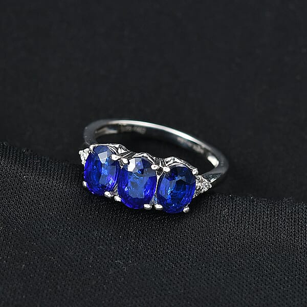 D'Joy Tanzanian Blue Spinel White Zircon Ring In Rhodium Over Sterling Silver 2.80 Ctw