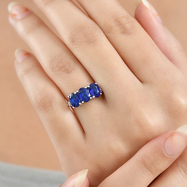 D'Joy Tanzanian Blue Spinel White Zircon Ring In Rhodium Over Sterling Silver 2.80 Ctw