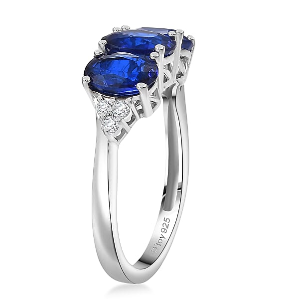 D'Joy Tanzanian Blue Spinel White Zircon Ring In Rhodium Over Sterling Silver 2.80 Ctw