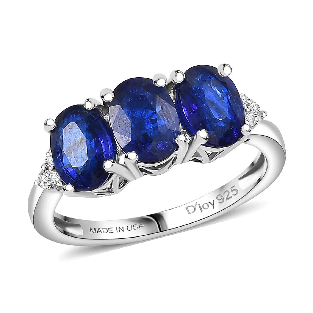 D'Joy Tanzanian Blue Spinel White Zircon Ring in Rhodium Over Sterling Silver 2.80 ctw
