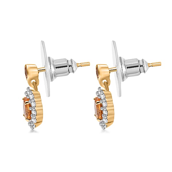 D'Joy Tanzanian Mandarin Garnet And White Zircon 1.55 Ctw Flame Petals Earrings In 18K Vermeil Yellow Gold Over Sterling Silver
