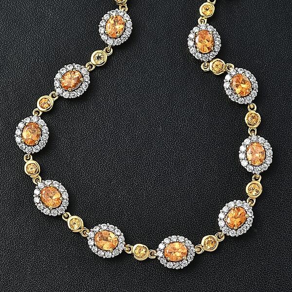 D'Joy Tanzanian Mandarin Garnet And White Zircon 8.65 Ctw Flame Petals Bracelet In 18K Vermeil Yellow Gold Over Sterling Silver (7.25 In)