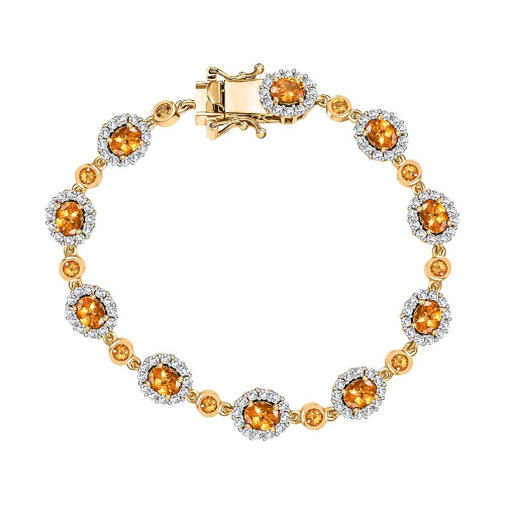 D'Joy Tanzanian Mandarin Garnet and White Zircon 8.50 ctw Flame Petals Bracelet in 18K Vermeil Yellow Gold Over Sterling Silver (6.50 In)