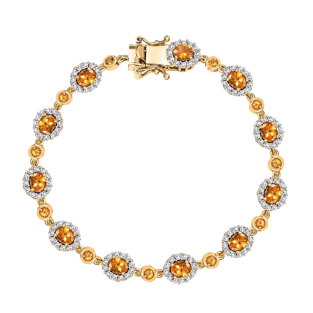 D'Joy Tanzanian Mandarin Garnet and White Zircon 8.65 ctw Flame Petals Bracelet in 18K Vermeil Yellow Gold Over Sterling Silver (7.25 In)