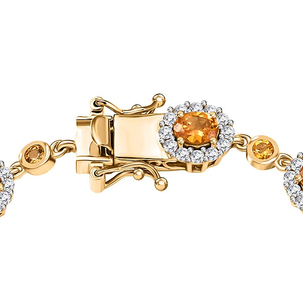 D'Joy Tanzanian Mandarin Garnet And White Zircon 9.40 Ctw Flame Petals Bracelet In 18K Vermeil Yellow Gold Over Sterling Silver (8.00 In)