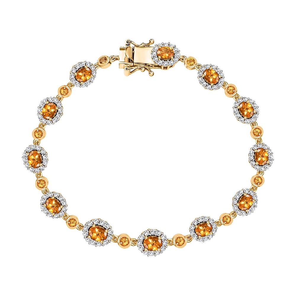 D'Joy Tanzanian Mandarin Garnet and White Zircon 9.40 ctw Flame Petals Bracelet in 18K Vermeil Yellow Gold Over Sterling Silver (8.00 In)