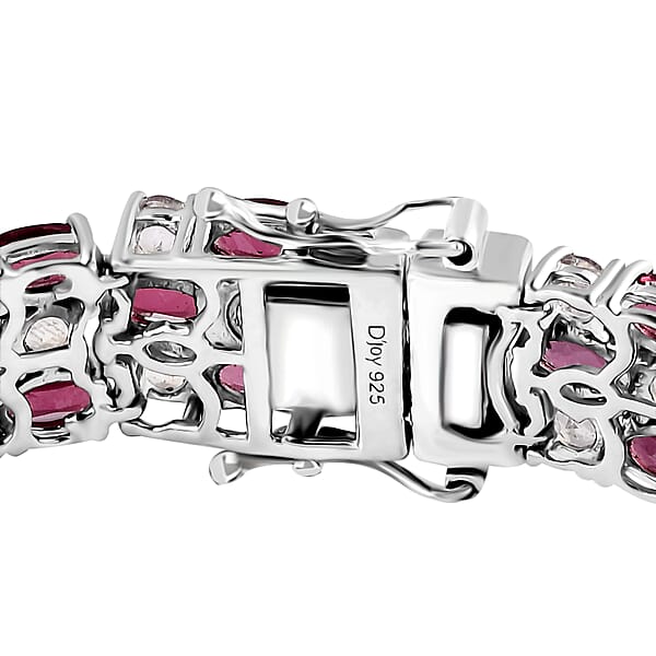 D'Joy Tanzanian Wine Garnet And Rainbow Moonstone 3 Row Bracelet In Rhodium Over Sterling Silver (7.25 In) 25.35 Ctw
