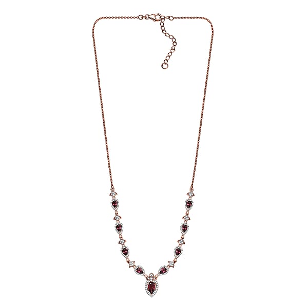 D'Joy Tanzanian Wine Garnet And White Zircon 4.70 Ctw Majestic Firefal Necklace In 18K Vermeil Rose Gold Over Sterling Silver 18 Inches