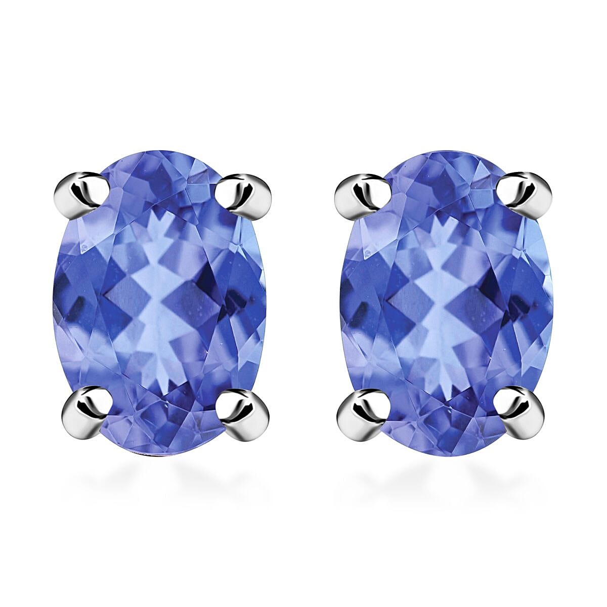 D'Joy Tanzanite 1.00 ctw Solitaire Stud Earrings in Platinum Over Sterling Silver