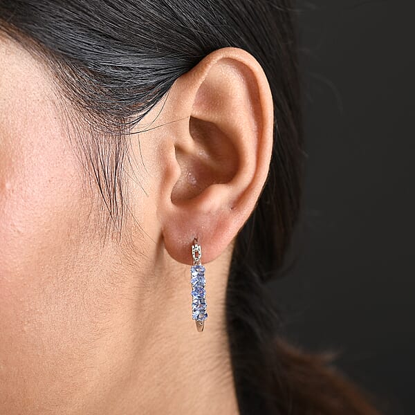 D'Joy Tanzanite 1.10 Ctw Classic Hoop Earrings In Rhodium Over Sterling Silver
