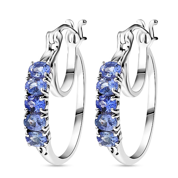 D'Joy Tanzanite 1.10 Ctw Classic Hoop Earrings In Rhodium Over Sterling Silver