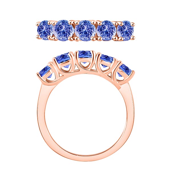 D'Joy Tanzanite 1.25 Ctw 5 Stone Ring In 18K Vermeil Rose Gold Over Sterling Silver