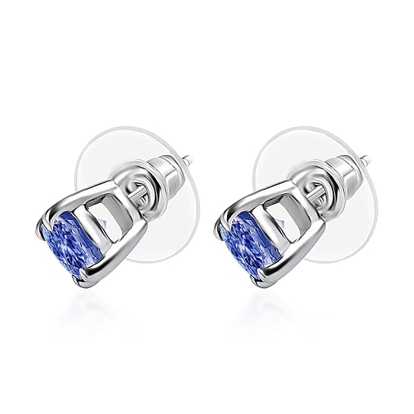 D'Joy Tanzanite 1.80 Ctw Solitaire Stud Earrings In Platinum Over Sterling Silver