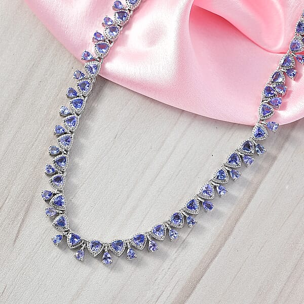 D'Joy Tanzanite 13.00 Ctw Floral Vines Necklace In Rhodium Over Sterling Silver 18 Inches