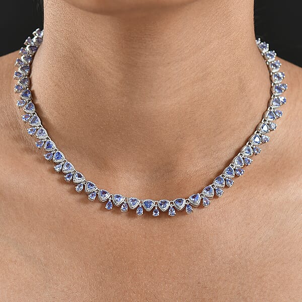 D'Joy Tanzanite 13.00 Ctw Floral Vines Necklace In Rhodium Over Sterling Silver 18 Inches