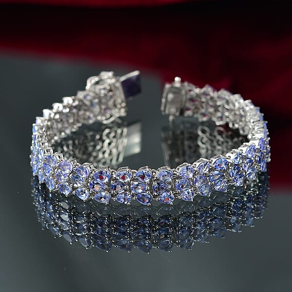 D'Joy Tanzanite 19 Ctw Wisteria Blossom Bracelet In Rhodium Over Sterling Silver (7.25 In)