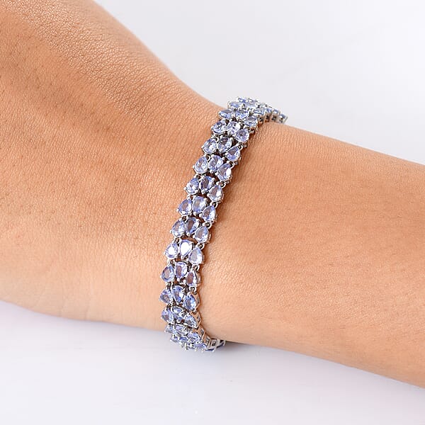 D'Joy Tanzanite 19 Ctw Wisteria Blossom Bracelet In Rhodium Over Sterling Silver (7.25 In)