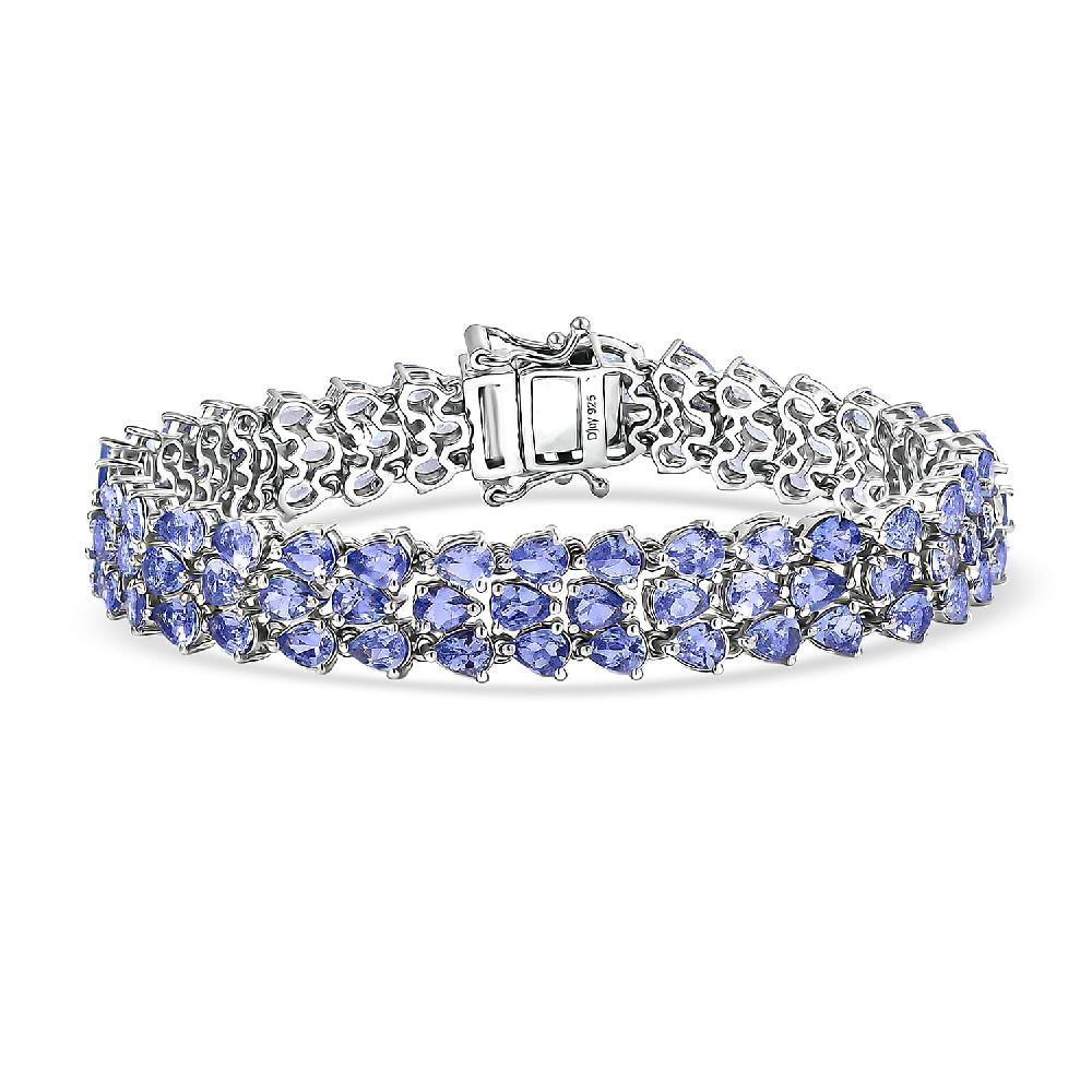 D'Joy Tanzanite 19 ctw Wisteria Blossom Bracelet in Rhodium Over Sterling Silver (7.25 In)
