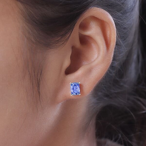 D'Joy Tanzanite 2.10 Ctw Solitaire Stud Earrings In Platinum Over Sterling Silver (Del. In 10-12 Days)